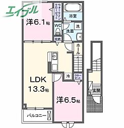 エスポワール昴A 2LDKの間取図画像