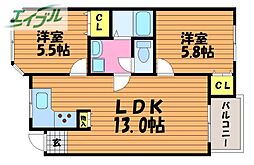 メープルテラス弐番館 2LDKの間取図画像