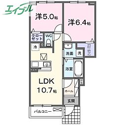 ヴィラ・マウントワン長尾B 2LDKの間取図画像