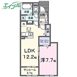 クレール八番館 1LDKの間取図画像