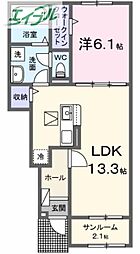 プティボヌールB 1LDKの間取図画像