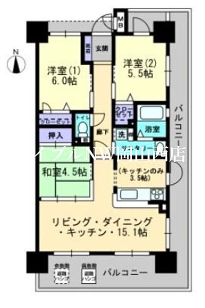 アルファライフ西島田 ｜岡山県岡山市北区西島田町(賃貸マンション3LDK・9階・68.67㎡)の写真 その2