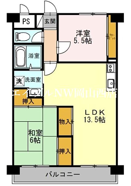 メゾン・ド・昭裕II ｜岡山県岡山市南区泉田3丁目(賃貸マンション2LDK・6階・57.64㎡)の写真 その2