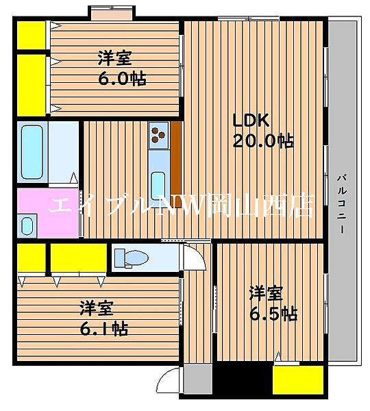 ベンビレッジ平田西公園 ｜岡山県岡山市北区平田(賃貸マンション3LDK・3階・85.76㎡)の写真 その2