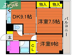 パレスマリソル 2DKの間取図画像