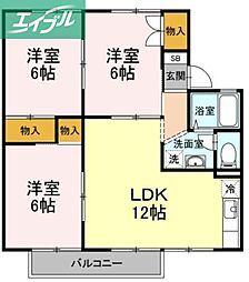 第2エントピア富田 3LDKの間取図画像