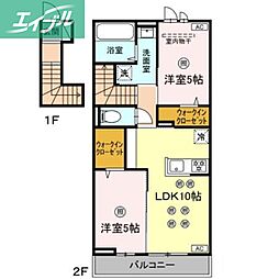 岡山市北区西古松2丁目アパート 2LDKの間取図画像