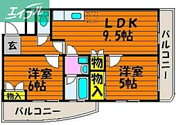 ABITARE下中野 2LDKの間取図画像