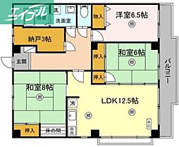 フラット新屋敷 3LDKの間取図画像