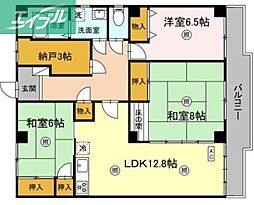 フラット新屋敷 3LDKの間取図画像