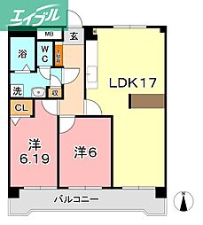 清幸マンション野田 2LDKの間取図画像