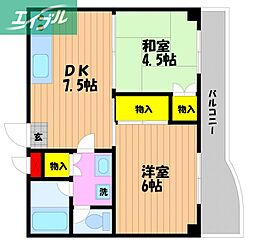 グランツ西古松2 2DKの間取図画像