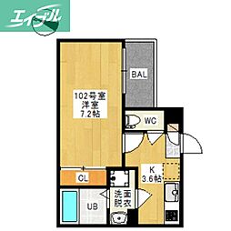 レガリスト白石東新町 1Kの間取図画像