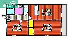 ファミーユB棟 2LDKの間取図画像