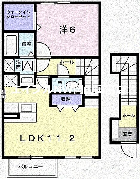 岡山県岡山市中区八幡(賃貸アパート1LDK・2階・46.28㎡)の写真 その2