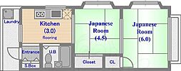 オウツキハイツ 2Kの間取図画像