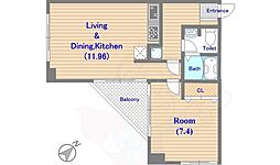 サウンドおしあげ 1LDKの間取図画像