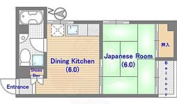 プラーズ立花 1DKの間取図画像