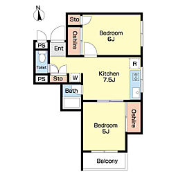 セントヒルズ大森南 2DKの間取図画像