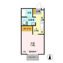 エスペランサK 1Kの間取図画像