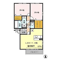リバーサイドK 2LDKの間取図画像