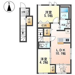 仮)高崎市上小鳥町T様新築アパートA棟 2LDKの間取図画像