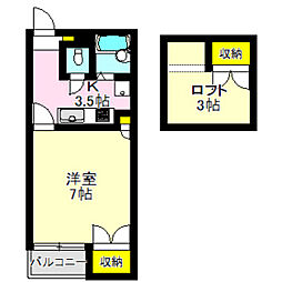 シティーパレス八千代 1Kの間取図画像