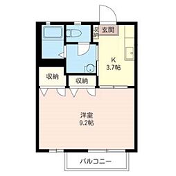 オークスアベニューC 1Kの間取図画像