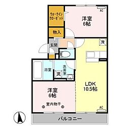 レーブ中泉 2LDKの間取図画像
