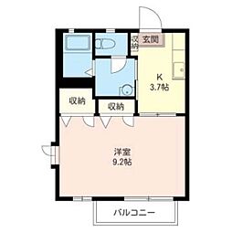 オークスアベニューC 1Kの間取図画像