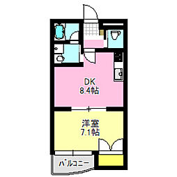 クオリティマンション下小鳥2 1DKの間取図画像