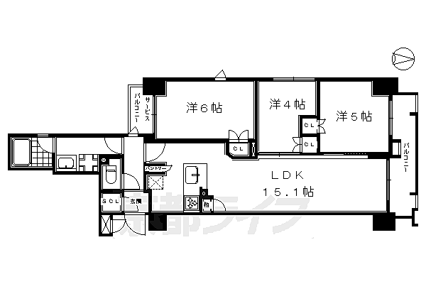 リヴァーク四条烏丸 301｜京都府京都市中京区一蓮社町(賃貸マンション3LDK・3階・65.13㎡)の写真 その2