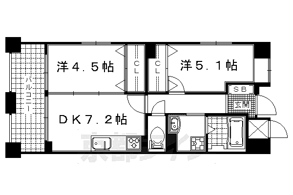 京都府京都市右京区西院南高田町(賃貸マンション2DK・7階・41.20㎡)の写真 その2