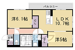 フルールII 2階2LDKの間取り