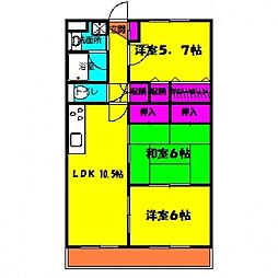 バルパレーアンソレイユ1 3LDKの間取図画像