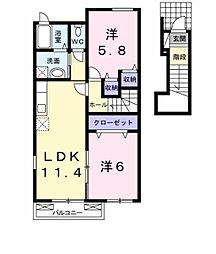 エクセランＡ 2階2LDKの間取り