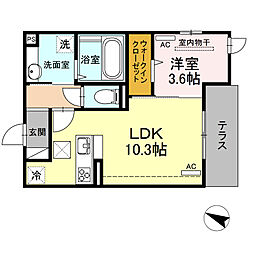 D-roomメゾン空港通 1LDKの間取図画像