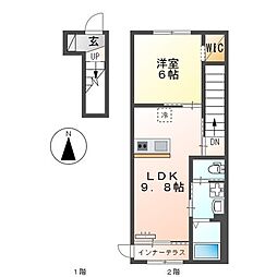 プランドール新宮 1LDKの間取図画像