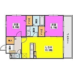 プロスペリティ 2LDKの間取図画像