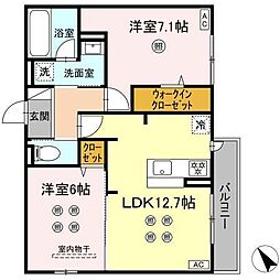 D-ROOM香住ヶ丘公園II 2LDKの間取図画像