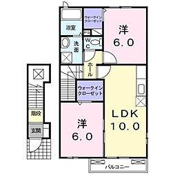 サンパティークウェスト2 2LDKの間取図画像