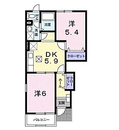 ラ・プリマヴェーラB 2DKの間取図画像