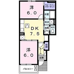 リバーサイド田久2 2DKの間取図画像