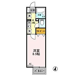 パインハウス 1Kの間取図画像