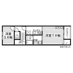 ミルディエス角五郎 2階2Kの間取り