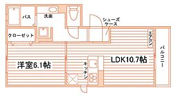 フランシーズ中通 1LDKの間取図画像