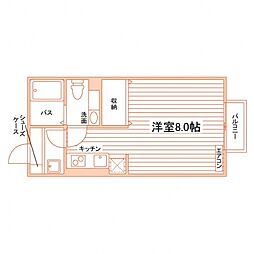 セジュールセードルB棟 ワンルームの間取図画像