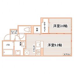プラヴィダ南通 1LDKの間取図画像