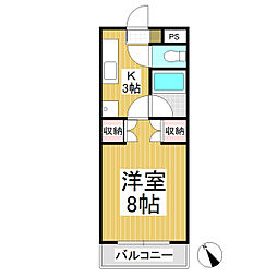 スウィートフレンド 3階1Kの間取り