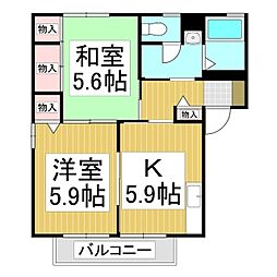 シャルマン　アベニール　A棟 2階2Kの間取り